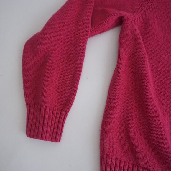Vintage Lands End Magenta Pink Knit V-Neck Sweater Medium - Picture 6 of 8
